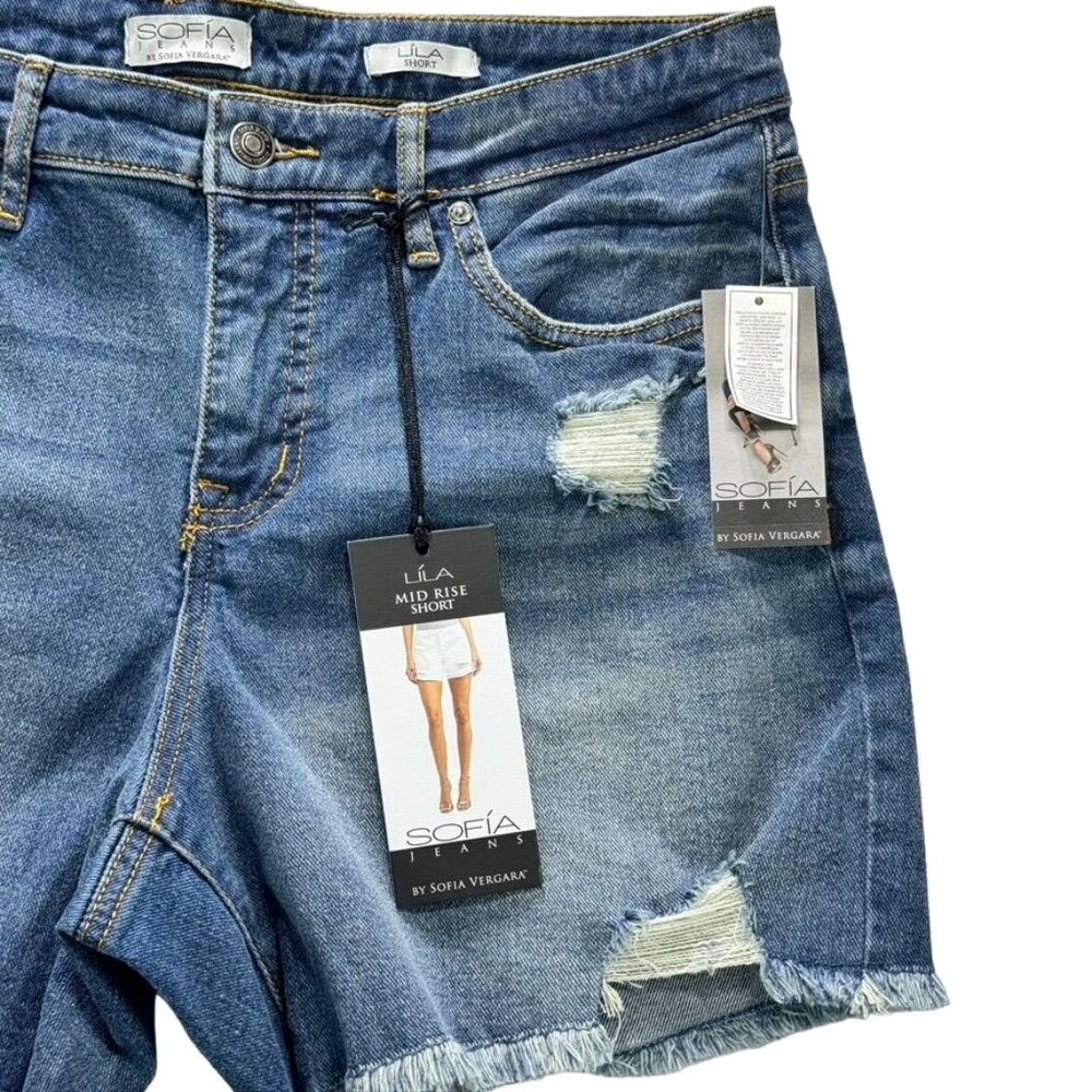 Sofia Jeans by Sofia Vergara Lila Easy Short Destructed Hem Medium Wash Denim Sh - Picture 5 of 6